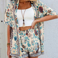 Casual Printed Top And Shorts Two-Piece Set For Women