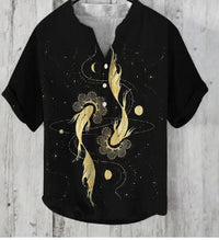 Printed V-neck Men's 3 Breasted Pullover Short Sleeve Shirt