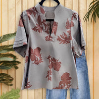 New Fashionable Womens Printed V-neck Shirt