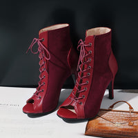 Hollow Thin Heel High Lace Up Short Boots