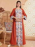 Elegant Floral Print Long Sleeved Abaya Robe Dress