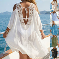 Spliced Sexy Backless Off-Shoulder Strap Beach Dress Loose Cover-Up Dress