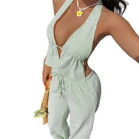 Vacation-style Tank Top And Casual Long Pants Set