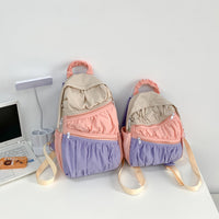 Nylon Fabric Large-Capacity Pleated Patchwork Contrasting Color Backpack