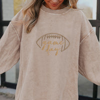 Smoke Gray Twisted Rib Texture Game Day Rugby Embroidered Baggy Sweatshirt