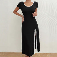 Simple Round-neck Mini Black Dress In Short And Long Styles