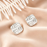 Oval Stainless Steel Earrings, Trendy Geometric Heart Texture, 18K Gold Plated Ear Studs, Titanium Steel