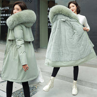 Long Style Large Fur Collar Fleece Lined Cotton Jacket Down Cotton Coat Outerwear