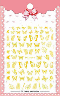 Black Butterfly Nails Stickers Decals White Flower Adhesive Manicure