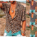 Men's Fashion Leopard Print Short Sleeve Shirt Casual Top