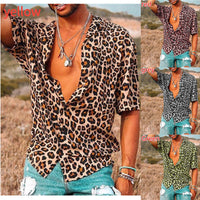 Men's Fashion Leopard Print Short Sleeve Shirt Casual Top