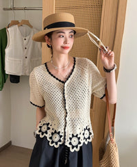 Summer Coat Knitted Hollow-out Hooded Blouse Sun Protection For Women