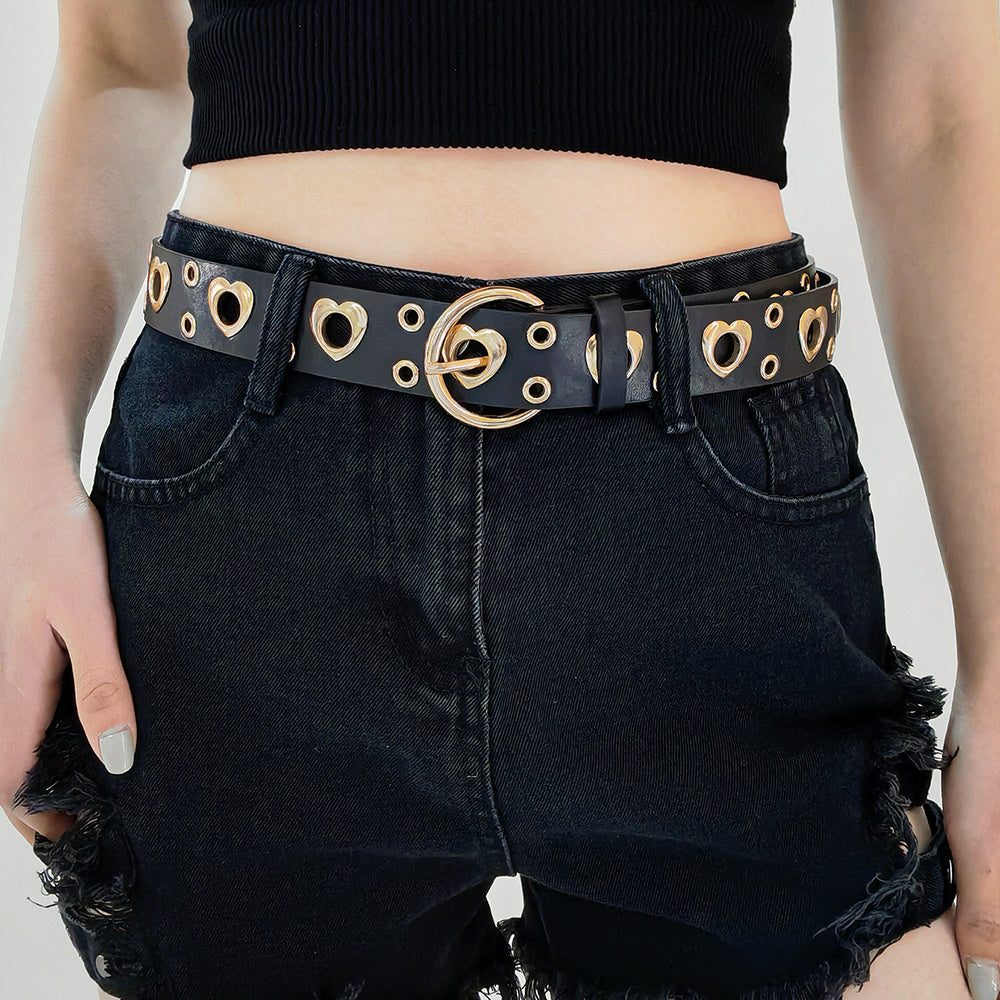 Sexy Punk Style Metal Air Eye Belt For Women With Jeans Skirt Hip Hop Heart Cutout Black Belt