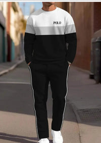 Fashion Line Printing Men's Round Neck Suit