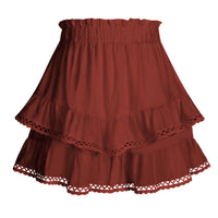 Womens Lace Trim Elasticated Tiered Cake Skirt-Pants