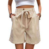 Women's Simple Casual Lace Up Elastic Waist Solid Color Shorts