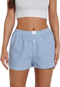 Vacation Simple Plaid Beach Shorts Women's Loose Casual Pants