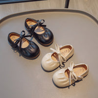 Children Black Korean Style Bow Leather Shoes