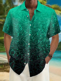 Pocket Short-sleeved Shirt Fashionable Casual Button Cardigan 3D Digital Printing Beach Vacation Men's Shirt