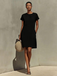 Round-neck Dress With Rolled-up Cuffs