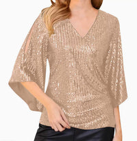 New Women's Sequined Bell Sleeve Top