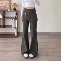 Womens Retro High Waisted Casual Loose Fake Two Piece Flared Cargo Pants