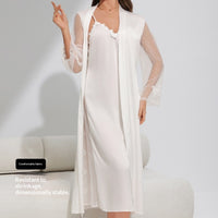 Womens Satin Pajamas Summer Sexy Camisole And Long Robe Two-Piece Loungewear Set