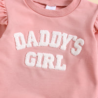 Children's Suit Baby Girl Flounced Sleeve Letter Embroidered Sweater Trousers