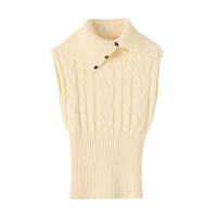 Turtleneck Sleeveless Knit Top With A Turn-down Collar Slim-fit Sweater