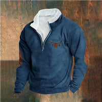 Retro Patchwork Half Cardigan Men's Long-sleeved Sweater