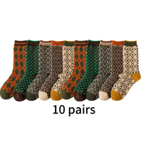 Women's Mid-calf Pure Cotton Warm Double-knit Retro Ripple Socks Autumn Stack Socks