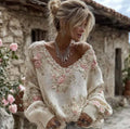 Womens AutumnWinter Lazy-Style V-Neck Pullover T-shirt