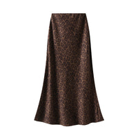 Suede Leopard Print Midi Skirt High Waist