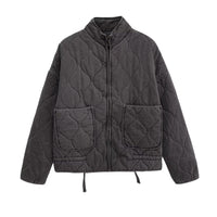 Womens Solid-Color Cotton Coat For FallWinter With Lacing