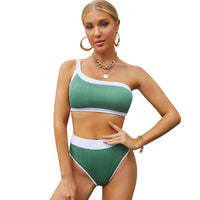 Single-side Strap Bikini Women's European And American Pure Color Tight High Waist Split