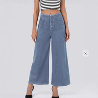 Womens Stretch High-Waist Elegant Slimming Wide-Leg Pants
