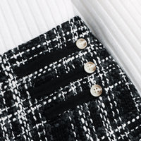 Children's Off-the-shoulder Top Tweed Plaid Classic Style Shorts Girls' Suit