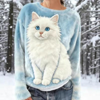 New Flannel Printed Christmas Sweet Crew-Neck Top With Snowman Design