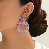 Luxury Elegant Two Tier Full Rhinestone Hollow Circle Statement Dangle Earrings For Women Party Prom Wedding Evening Daily Wear