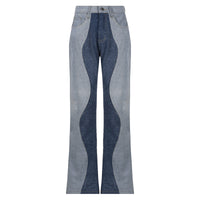 American Color Blocking Leg Length Straight Casual Jeans