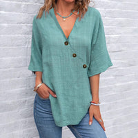 Solid Color Linen Button Women's Top