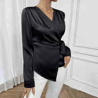 Luxury High-end Light Mature Waist-tie Long Sleeve Top