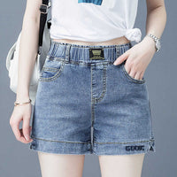 High Waist Denim Shorts Women Elastic Wide Leg
