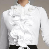 Women's Solid-Colored Ruffle-Trimmed Button-Front Shirt