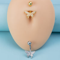 Stainless Steel Navel Ring Butterfly Zircon Body Piercing Ornament