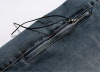 Washed Distressed Trousers Men And Women Zipper Multi-size Slim Fit