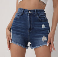 Womens High-waisted Slim-fit Ripped Denim Shorts
