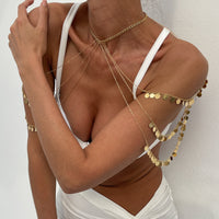 Beach Bikini Metal Wafer Multi-layer Twin Tassel Shoulder Chain