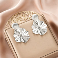 Oval Stainless Steel Earrings, Trendy Geometric Heart Texture, 18K Gold Plated Ear Studs, Titanium Steel