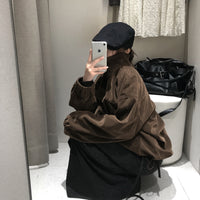 Retro Loose Slimming Versatile Zip Lapel Suede Casual Short Jacket Women